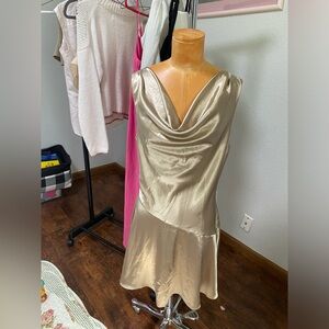 NWT forever 21 satin cowl neck gold mini dress